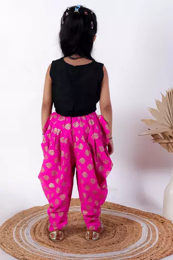 Twisha girls embroidered top & dhoti pants - black & pink