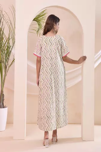 Ivory chevron print kafty lounge dress