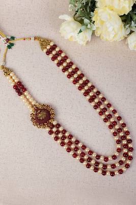   groom sherwani necklace layered moti mala for wedding | groom mala with brooch set 1