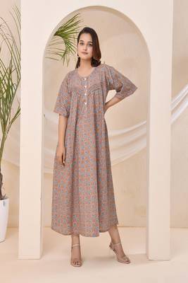 Brown floral print kafty lounge dress 1