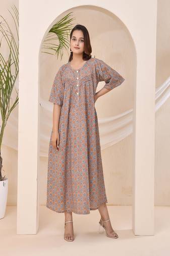Brown floral print kafty lounge dress