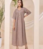 Brown floral print kafty lounge dress