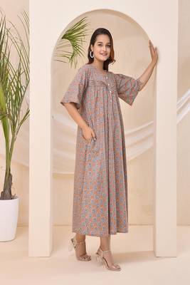 Brown floral print kafty lounge dress 2