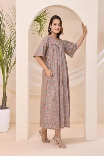 Brown floral print kafty lounge dress