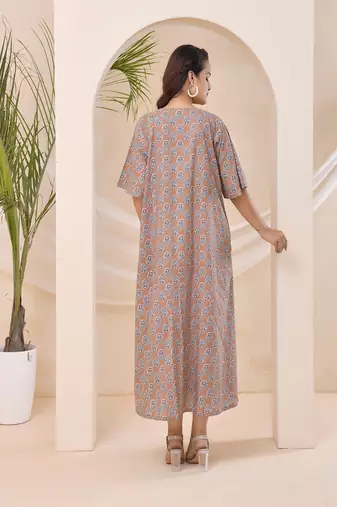 Brown floral print kafty lounge dress