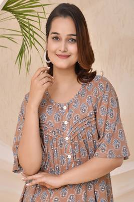 Brown floral print kafty lounge dress 4