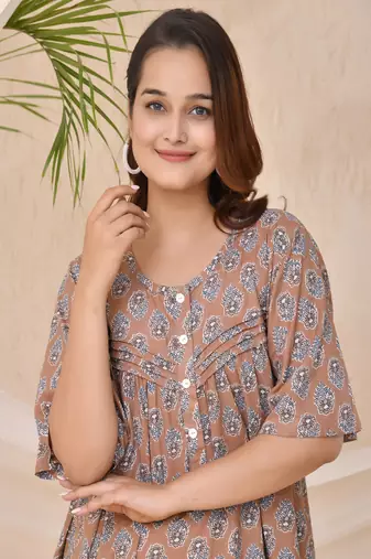 Brown floral print kafty lounge dress
