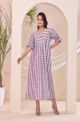 Purple stripe print kafty lounge dress