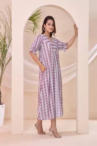 Purple stripe print kafty lounge dress