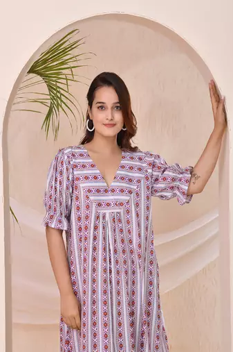 Purple stripe print kafty lounge dress