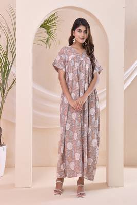 Brown floral print kafty lounge dress 1