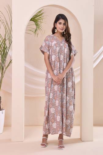 Brown floral print kafty lounge dress