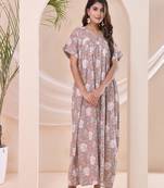 Brown floral print kafty lounge dress