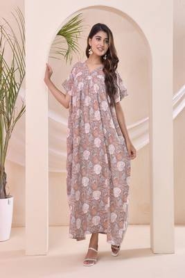 Brown floral print kafty lounge dress 2