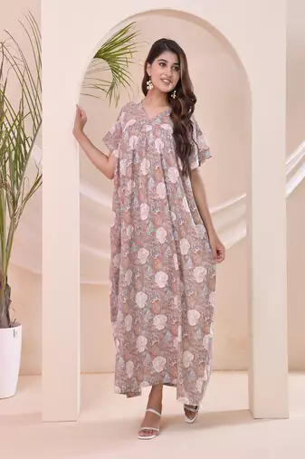 Brown floral print kafty lounge dress