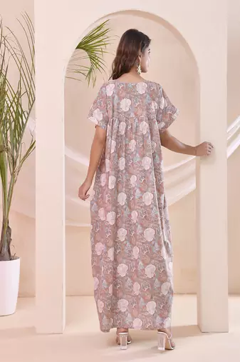 Brown floral print kafty lounge dress