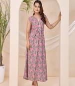 Pink green floral print kafty lounge dress