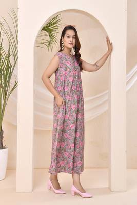 Pink green floral print kafty lounge dress 2