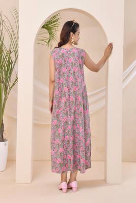 Pink green floral print kafty lounge dress 3