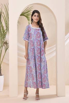Purple blue floral print kafty lounge dress 1