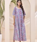 Purple blue floral print kafty lounge dress
