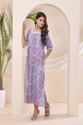 Purple blue floral print kafty lounge dress 2