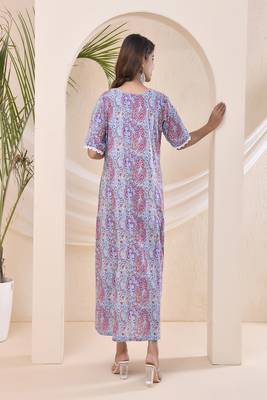 Purple blue floral print kafty lounge dress 3