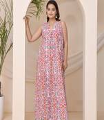 Multicoloured floral block print sleeveless lounge dress