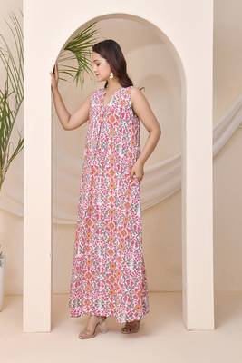 Multicoloured floral block print sleeveless lounge dress 2