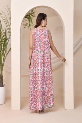 Multicoloured floral block print sleeveless lounge dress 3