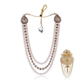   groom sherwani necklace layered moti mala for wedding | groom mala with brooch set 2