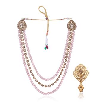   groom sherwani necklace layered moti mala for wedding | groom mala with brooch set 2