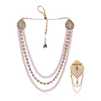   groom sherwani necklace layered moti mala for wedding | groom mala with brooch set 2