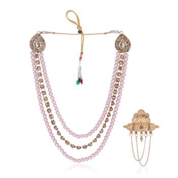   groom sherwani necklace layered moti mala for wedding | groom mala with brooch set 2