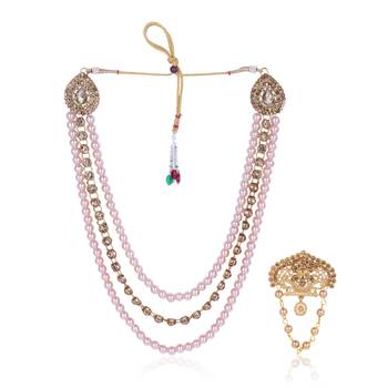   groom sherwani necklace layered moti mala for wedding | groom mala with brooch set 2