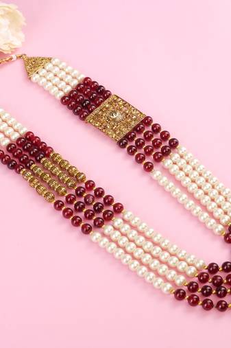   groom sherwani necklace layered moti mala for wedding | groom mala with brooch set