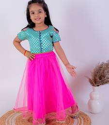 Twisha girls self design cold shoulder top & Ghagra - sea green & pink