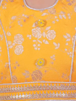 Twisha girls brocade halter neck top & foil printed dhoti pants set - yellow & red 4