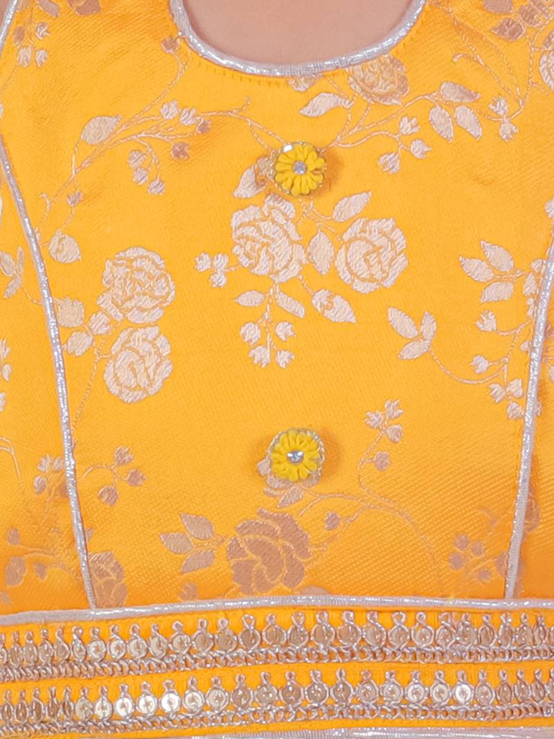 Twisha girls brocade halter neck top & foil printed dhoti pants set - yellow & red