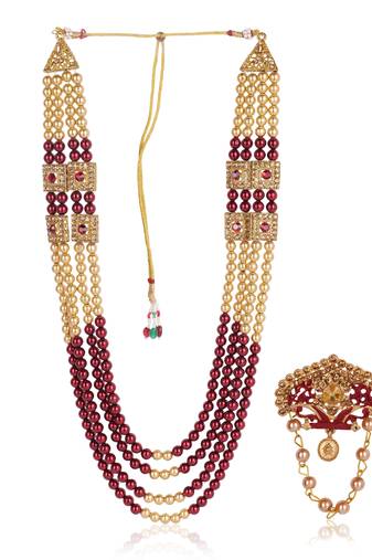   groom sherwani necklace layered moti mala for wedding | groom mala with brooch set