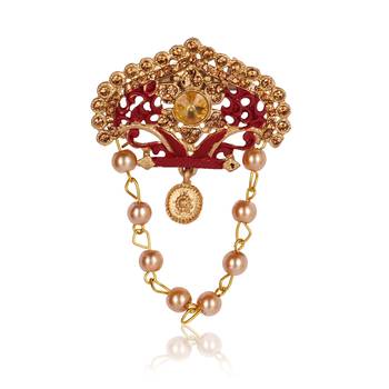   groom sherwani necklace layered moti mala for wedding | groom mala with brooch set 2