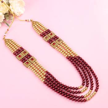   groom sherwani necklace layered moti mala for wedding | groom mala with brooch set 4