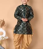 embroidery & sequins work bottel green dupion silk kurta and patiyala set for boys