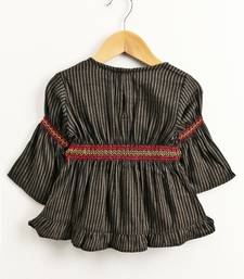 Twisha girls rayon stripe peplum top & foil  printed dhoti pants - black & orange