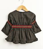 Twisha girls rayon stripe peplum top & foil  printed dhoti pants - black & orange