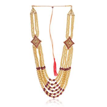   groom sherwani necklace layered moti mala for wedding | groom mala with brooch set 4