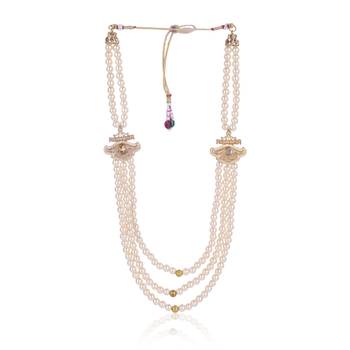   groom sherwani necklace layered moti mala for wedding | groom mala with brooch set 4