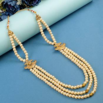   groom sherwani necklace layered moti mala for wedding | groom mala with brooch set 1