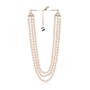   groom sherwani necklace layered moti mala for wedding | groom mala with brooch set 4
