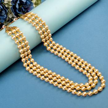   groom sherwani necklace layered moti mala for wedding | groom mala with brooch set 1